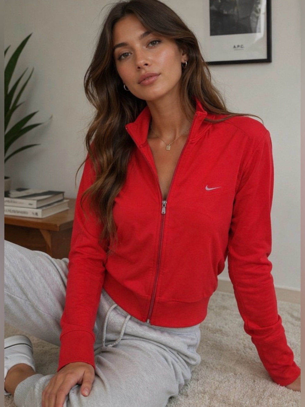 Vintage Y2K Nike Red Zip Up Jacket Small Fitted Athletic